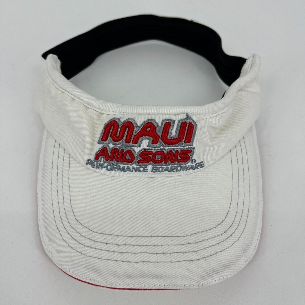 Maui and Sons Performance Boardware Mens White Visor Shark Logo Hat S/M